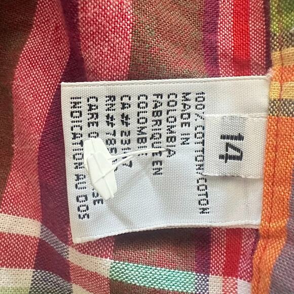 Vintage Talbots Madras Plaid Wrap Midi Skirt Size 14 Cotton Preppy Retro Color - Picture 6 of 9
